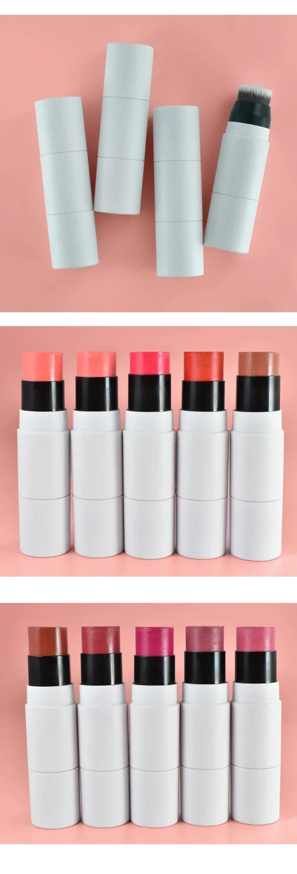 White Tube High Pigment Creamy Blush Stick Private Label Sexy Cheek Blusher with Brushes Custom Logo Low Moq