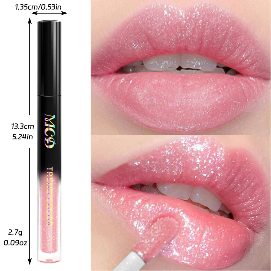 Glitter Lip Glaze Long Lasting Waterproof Liquid Lipstick Dewy Finish Lip Oil Lip Tint makeup Pearl lip gloss Sexy Cosmetics